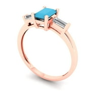 CLARA PUCCI 0.8ct emerald cut turquoise 14k rose gold 3 stone Bridal Wedding Engagement Promise Anniversary Ring for Women size 4.75