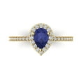 thumbnail image 1 of 0.755 ct Pear Cut Simulated Tanzanite Solitaire with Simulated Diamond Accents 18K Yellow Gold Womens Engagement Ring, 1 of 5