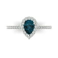 thumbnail image 1 of 0.755 ct Pear Cut Natural London Blue Topaz Solitaire with Simulated Diamond Accents 18K White Gold Womens Engagement Ring, 1 of 5