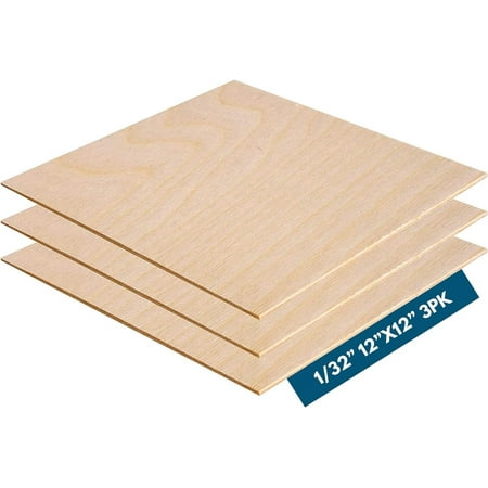 0.8mm 1/32" x 12" x 12" Aircraft Plywood Sheet (3pk) - AB/B Baltic Birch Material Perfect for Arts and Crafts, School Projects, Die-Cutting, and Wood Engraving