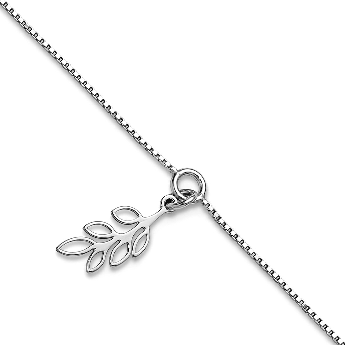0.8mm 925 Sterling Silver Rhodium Plated Polished Dangle Leaf Plus 1in Extension Anklet 9 Inch Anklet for Women