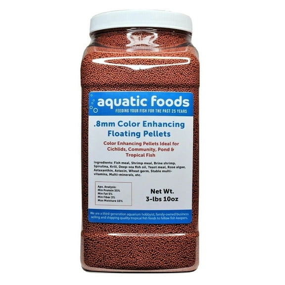 0.8mm Color Enhancing Floating Pellets for Baby Discus, Cichlids, All Tropicals, Koi and Pond Fish…3-lb &10oz Lg Jar