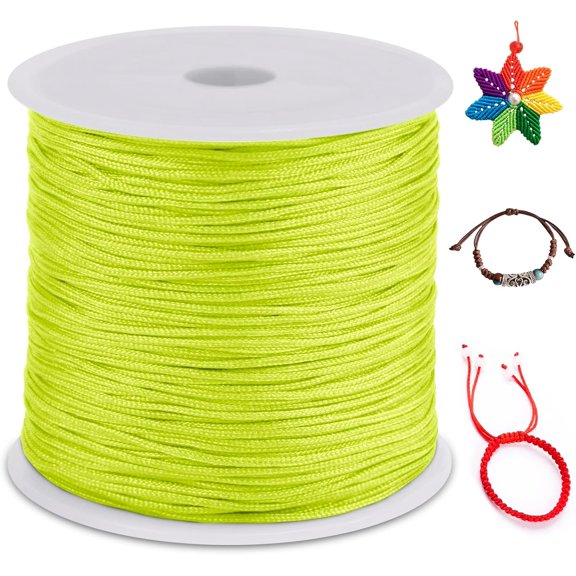 0.8mm Nylon Cord 328 Feet Satin Rattail String for Bracelets Making, Jewelry Macrame Bracelet Thread Necklace Chinese Knotting Beading (Fluorescent Yellow) Fluorescent Yellow