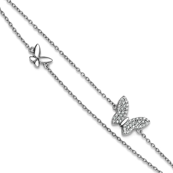 0.8mm Ss Rhodium Plated Two-strand Cubic Zirconia Butterflies Plus 1in Extension Anklet 9 Inch Anklet for Women