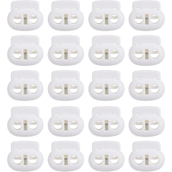 0.8x0.9" Cord Locks, 100 Pack Double Hole Spring End Toggle Stopper for Drawstring Bag Shoelaces, White