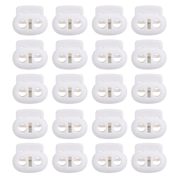 0.8x0.9" Cord Locks Double Hole Spring End Toggle Stopper, White, 100 Pack