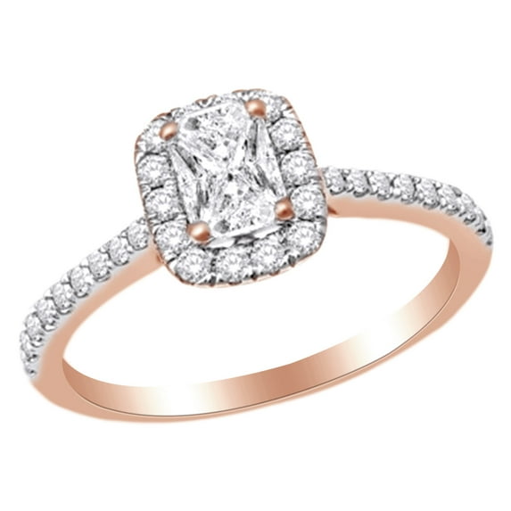 AFFY 0.9 CT Emerald & Round Cut White Natural Diamond Engagement Wedding Ring In 14k Rose Gold With RING Size-7
