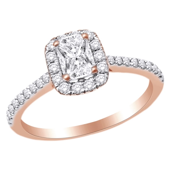 AFFY 0.9 CT Emerald & Round Cut White Natural Diamond Engagement Wedding Ring In 14k Rose Gold With RING Size-9