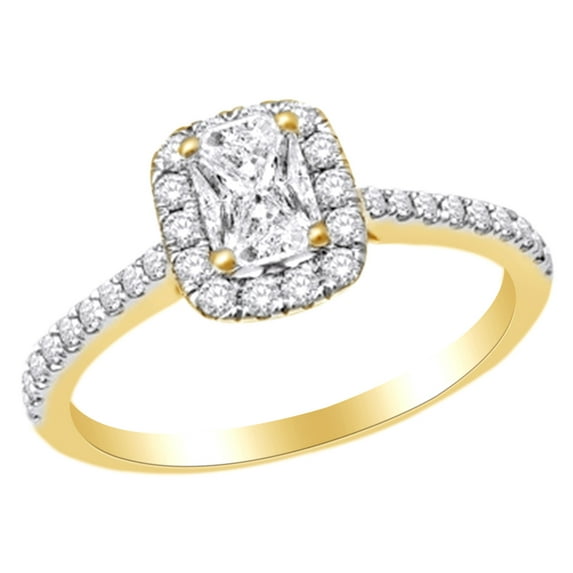 AFFY 0.9 CT Emerald & Round Cut White Natural Diamond Engagement Wedding Ring In 14k Yellow Gold With RING Size-9.5