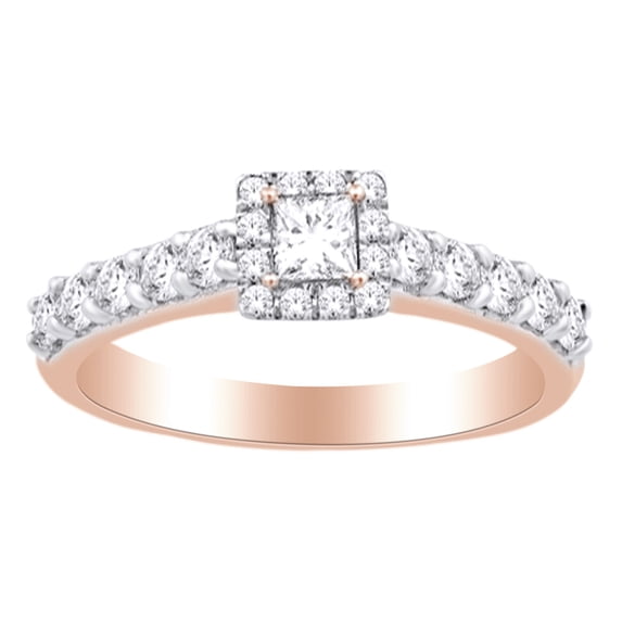 AFFY 0.9 CT Princess & Round White Natural Diamond Engagement Wedding Ring In 14k Rose Gold With RING Size-9.5