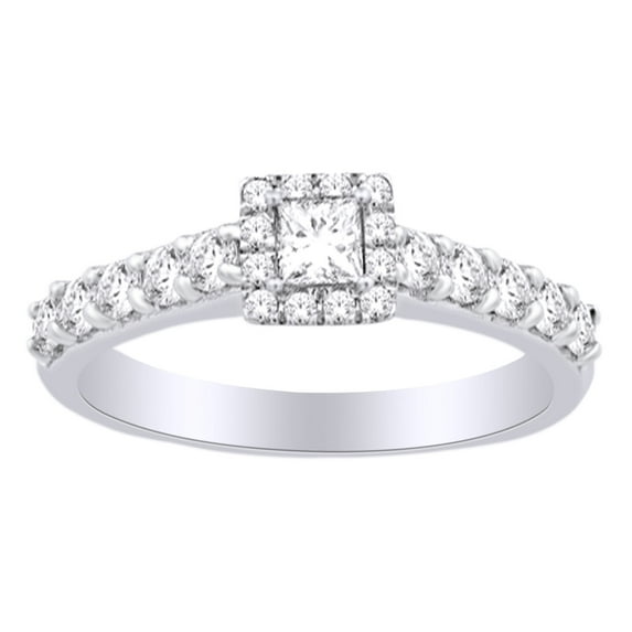 AFFY 0.9 CT Princess & Round White Natural Diamond Engagement Wedding Ring In 14k White Gold With RING Size-8.5