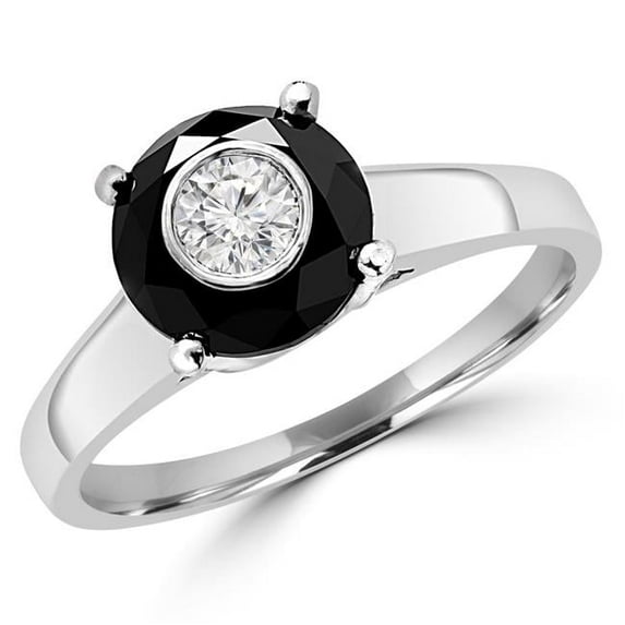 0.9 CTW Round Black Diamond Simion Set Solitaire with Accents Engagement Ring in 14K White Gold - Size 9