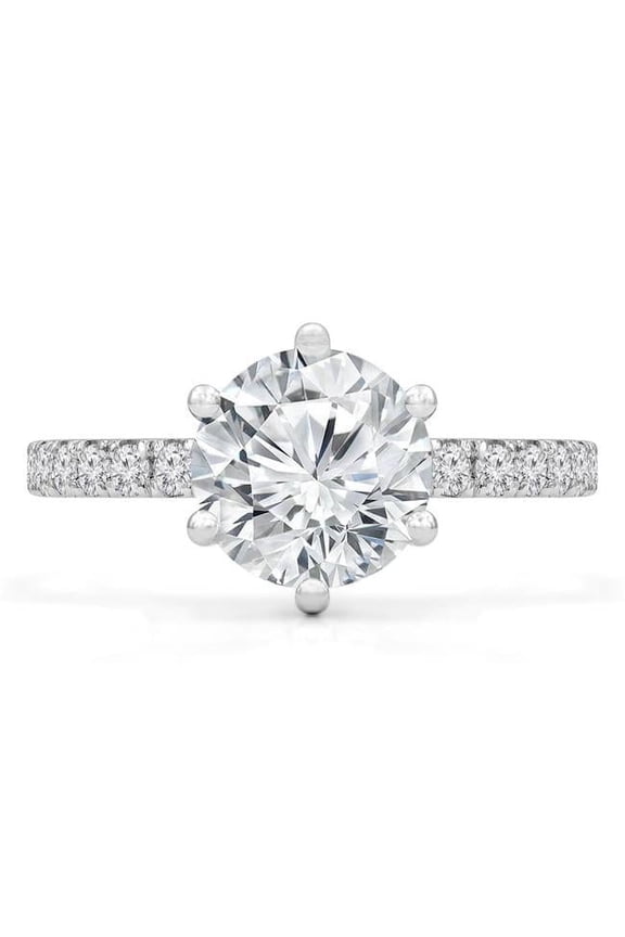 0.9 CTW Round Diamond 6-Prong Hidden Halo Solitaire Engagement Ring with Accents in 14K White Gold - Size 6