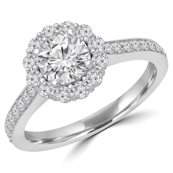 0.9 CTW Round Diamond Halo Engagement Ring in 14K White Gold - Size 7.75