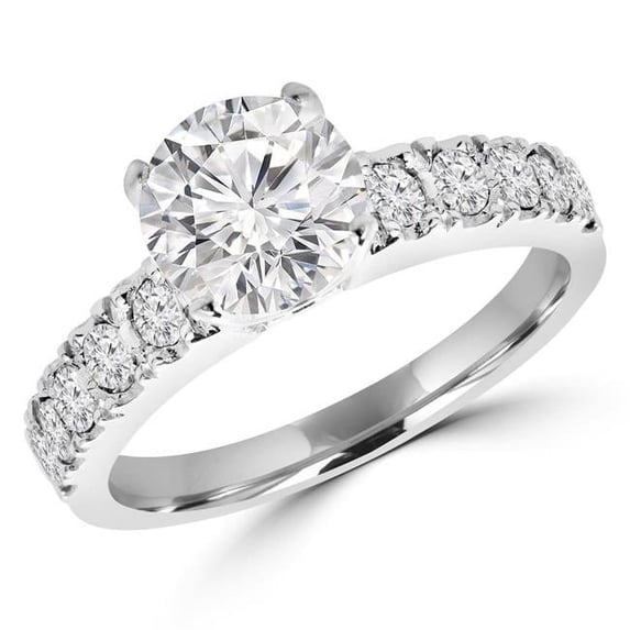 0.9 CTW Round Diamond Solitaire with Accents Engagement Ring in 14K White Gold - Size 4