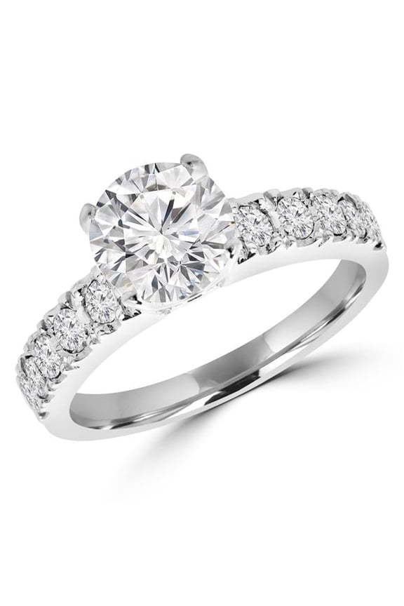 0.9 CTW Round Diamond Solitaire with Accents Engagement Ring in 14K White Gold - Size 9
