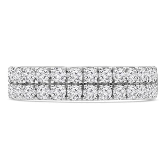 0.9 CTW Round Diamond Two-Row Semi-Eternity Anniversary Wedding Band Ring in 14K White Gold