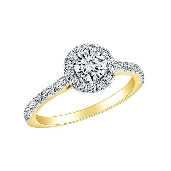 AFFY 0.9 Carat (Ctw) Round Shape White Natural Diamond Halo Cluster Engagement Ring In 14k Solid Yellow Gold Ring Size-7