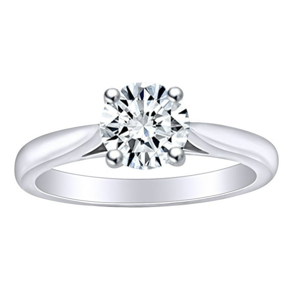 AFFY 0.9 Carat (Ctw) Round Shape White Natural Diamond Solitaire Engagement Ring In 14k Solid White Gold Ring Size-5.5