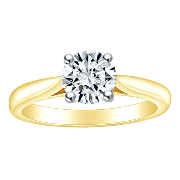AFFY 0.9 Carat (Ctw) Round Shape White Natural Diamond Solitaire Engagement Ring In 14k Solid Yellow Gold Ring Size-5