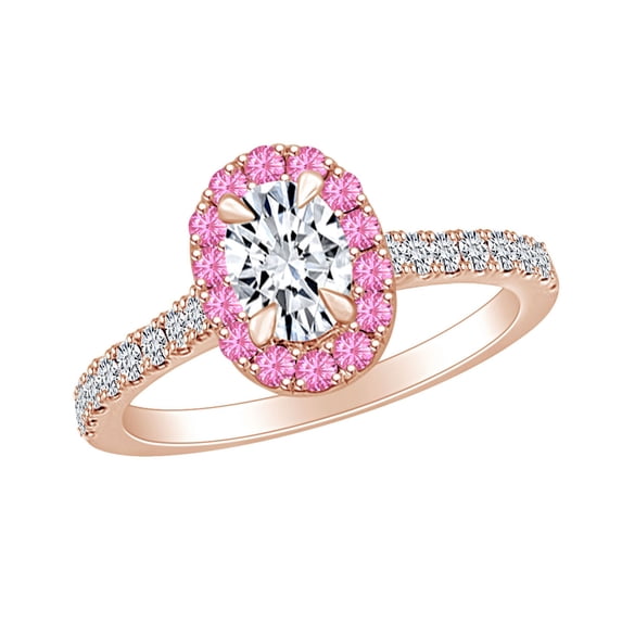 AFFY 0.9 Carat (Ctw) White Natural Diamond & Simulated Tourmaline Cluster Engagement Ring In 14k Solid Rose Gold Ring Size-5.5