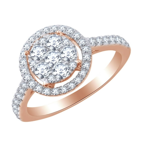 AFFY 0.9 Ct Round White Natural Diamond Circle Cluster Engagement Ring in 14k Rose Gold Ring Size - 8
