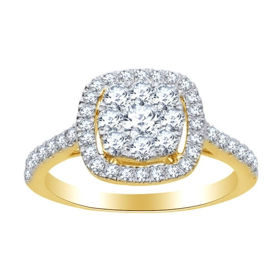 AFFY 0.9 Ct Round White Natural Diamond Cushion Frame Cluster Engagement Ring in 14k Yellow Gold Ring Size - 5.5