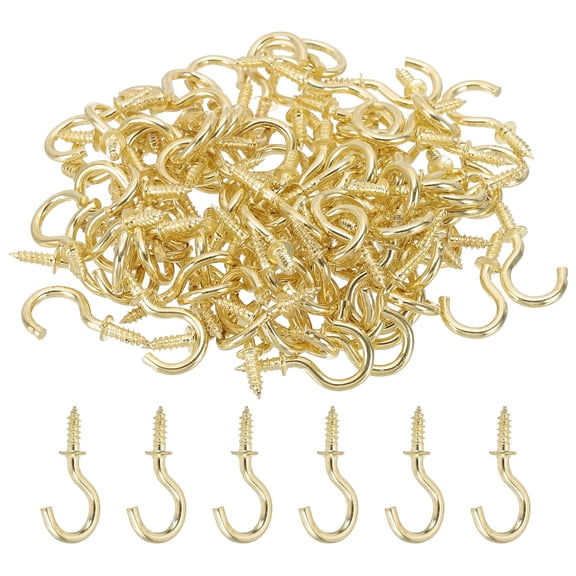 0.9 Inch Ceiling Hooks for Hanging Plants, 100 Pcs Copper Plating Metal Screw-in Hooks