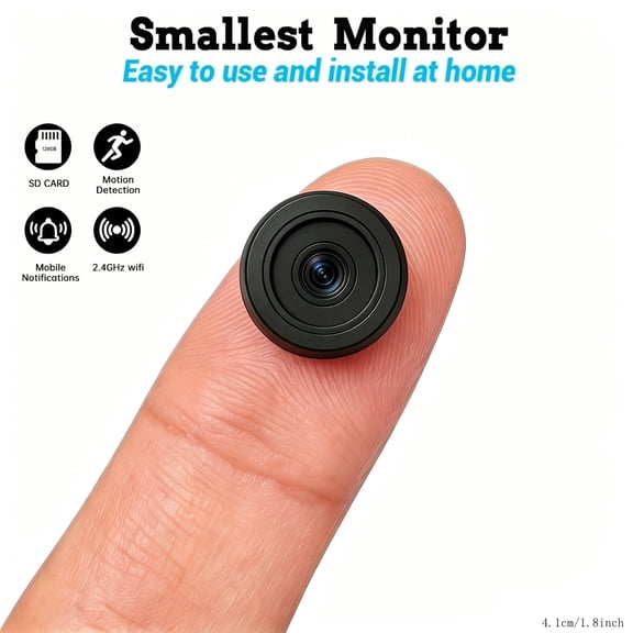 0.9 Inch Smart Mini Security Camera 4K HD Wireless WiFi Magnetic Cam, IR Night Vision Motion Alert Push, Phone Remote View Home Pet Monitor Real-time Alarm Recording