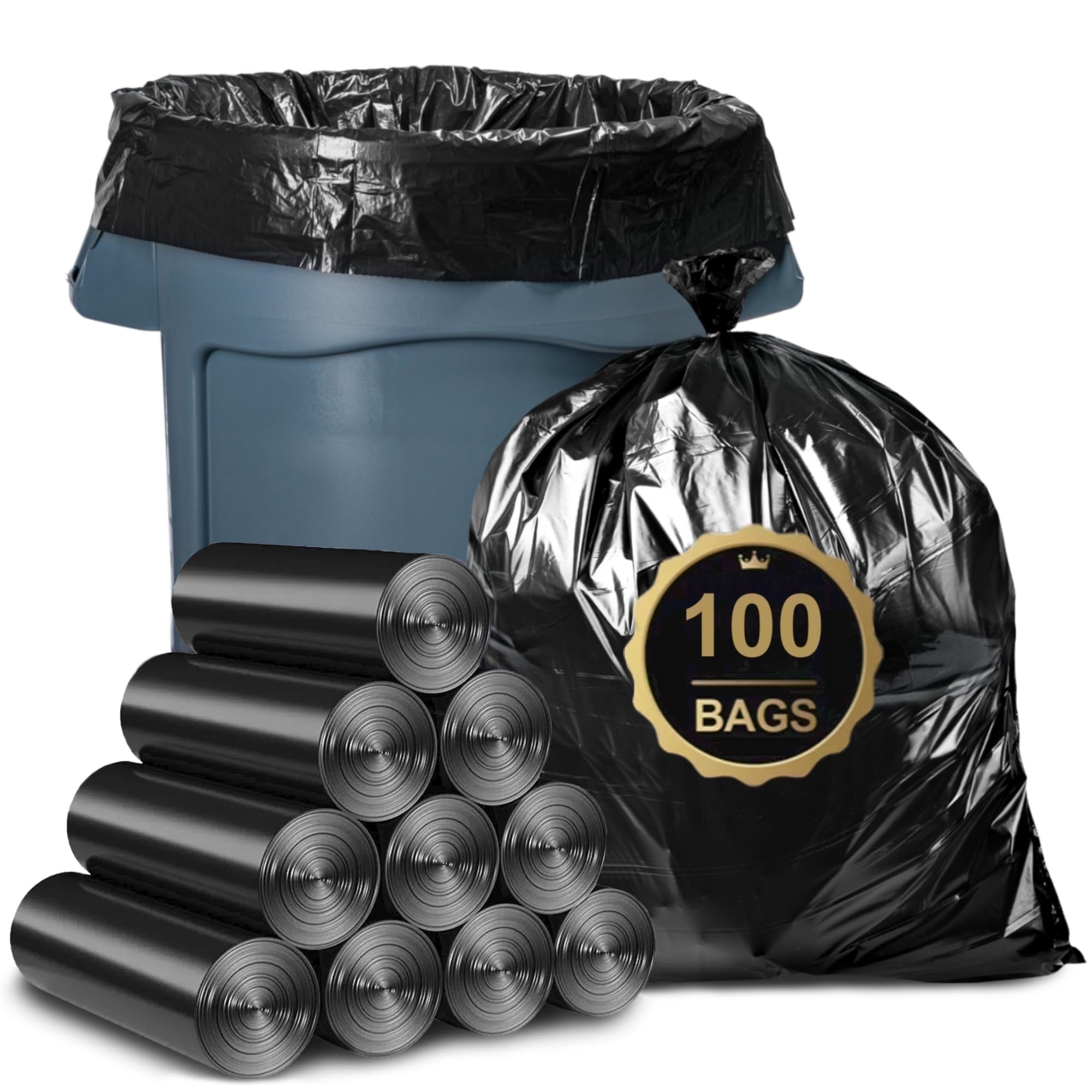 Cozymood 60 Gallon Trash Bags, 100 Count Heavy Duty Garbage Bags, Garbage Can Liners Outdoor Indoor, 0.9 Mil, Black