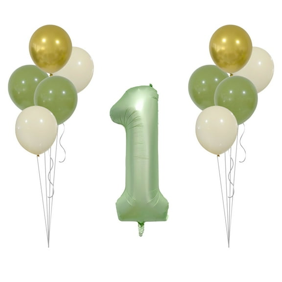 0-9 Number Balloons, Birthday Balloon with Green White Golden Digital Balloons Balloon 10 Regular Balloons, Number Balloons Set for Boys Birthday Party Decor Supplies, with Ribbon Straw