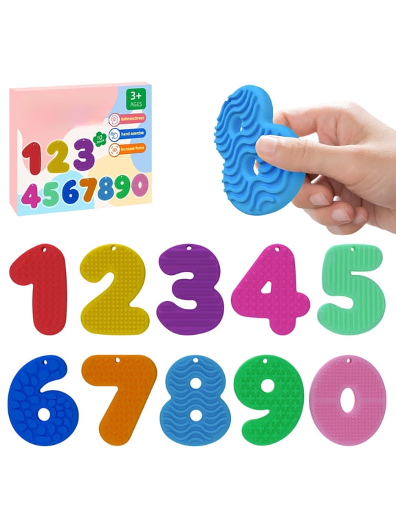 0-9 Silicone Number Keychain For Kids Stress Relief Sensory Toy Learning Calming Fidget Pendant