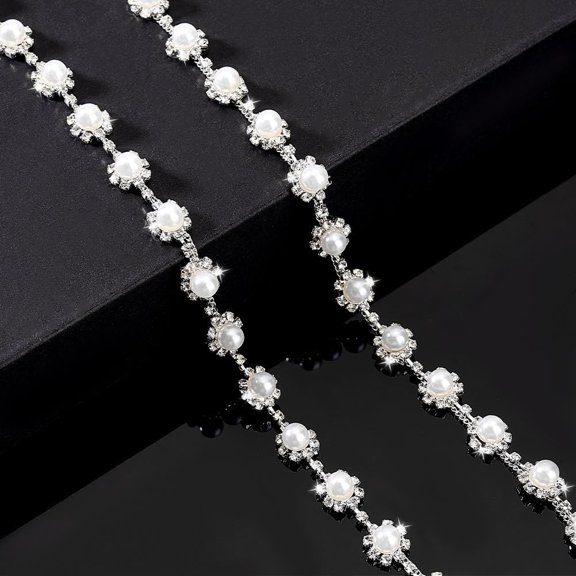 0.9 Yards Rhinestone Pearl Flower Chain 0.4 inch Wide Trim Rhinestone Chain Trim Chain Pearl Trim Applique