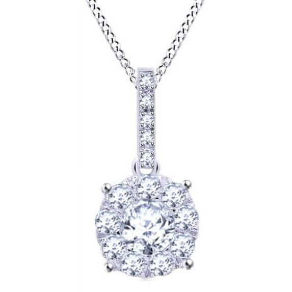 AFFY (0.9 cttw) Round Cut White Natural Diamond Fashion Pendant Necklace In 14k White Gold