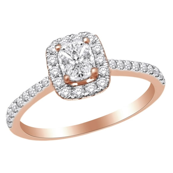 AFFY (0.9 cttw) White Natural Diamond Square Cluster Engagement Wedding Ring In 14k Rose Gold With RING Size-5