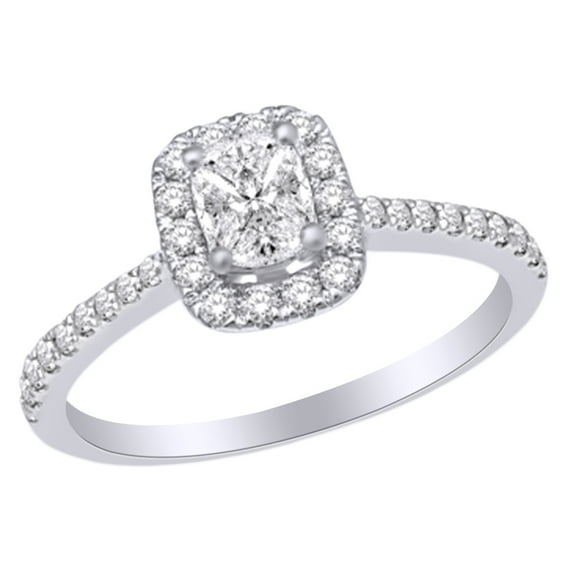 AFFY (0.9 cttw) White Natural Diamond Square Cluster Engagement Wedding Ring In 14k White Gold With RING Size-7