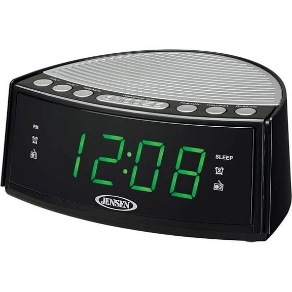 0.9 in. Green LED AM & FM Dual Digital Alarm Clock, Black