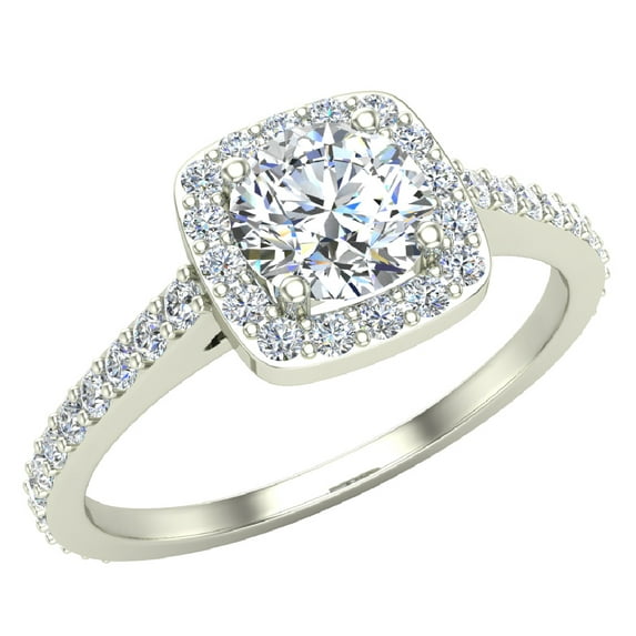 0.90 CT TW Cushion Halo Petit Engagement Ring 14K White Gold (G,SI1)