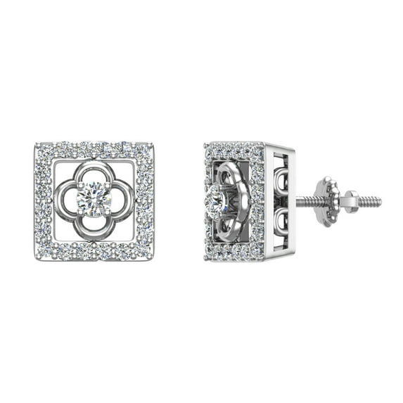 0.90 CT TW G SI Diamond Stud Earrings Square Shape 18K White Gold