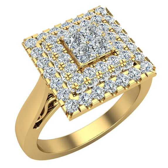 0.90 CT TW Square Halo with Princess& Filigree Cluster Ring 18K Gold (G,VS)
