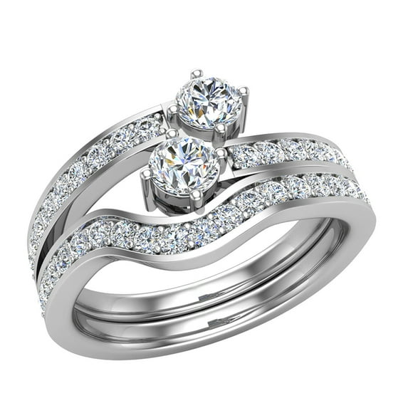 0.90 CT Two-Stone Ring Accent Diamond Wedding Set 14K White Gold (F,VS1)
