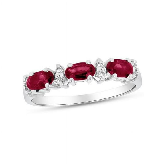 0.90 CTW Diamond & Ruby Band, 14K White Gold - Size 4