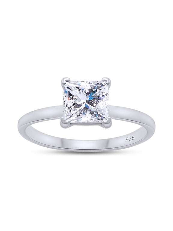 0.90 Carat 5.5MM Princess Shape Lab Created Moissanite Diamond Solitaire Engagement Ring For Women In 14K White Gold Over Sterling Silver (VVS1 Clarity, 0.90 Cttw)-7.5