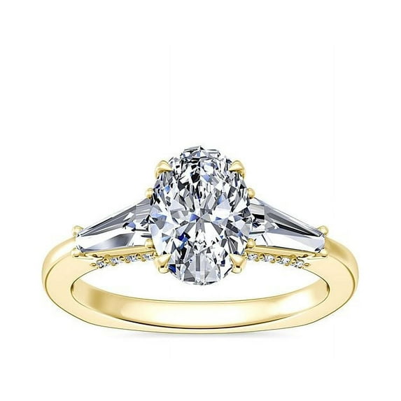0.90 Carat Brilliant Oval Cut Natural Diamond Three Stone Beautiful Ring for Engagement Solid 14K Yellow Gold Size 9