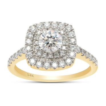 AFFY 0.90CT Centre 5MM Moissanite Diamond Halo Engagement Eternity Ring for Women in 14K Solid Yellow Gold-10