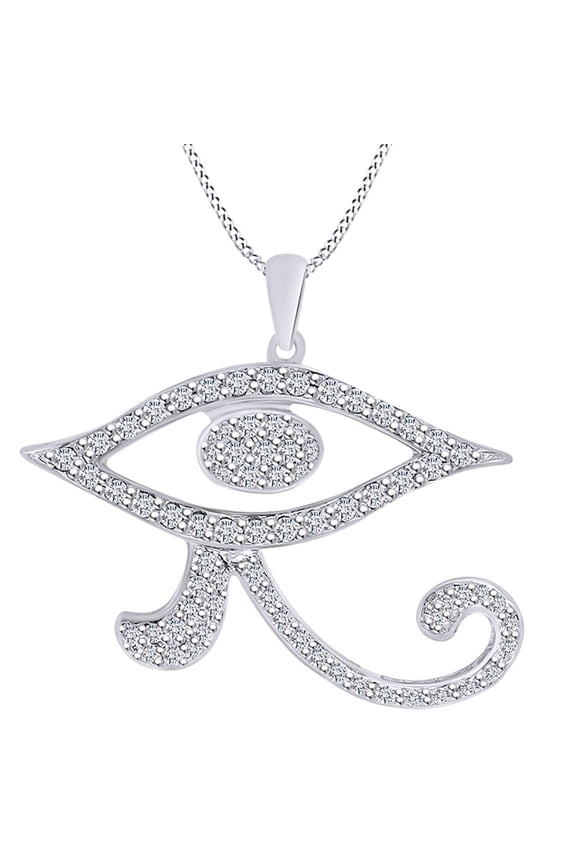 0.90 Carat (Cttw) round Shape White Natural Diamond Eye Of Ra Pendant Necklace 10K Solid White Gold