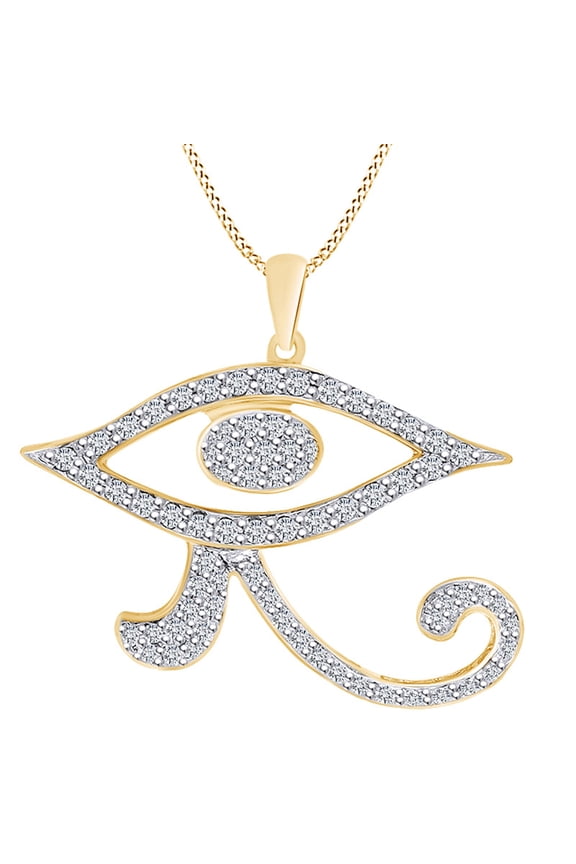 0.90 Carat (Cttw) round Shape White Natural Diamond Eye Of Ra Pendant Necklace 10K Solid Yellow Gold