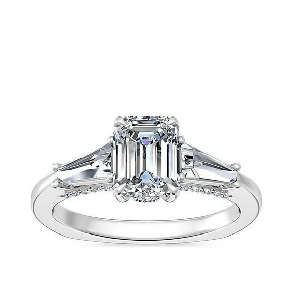 0.90 Carat Excellent Emerald Natural Diamond Elegant Three Stone Designer Wedding Ring for Women Solid 950 Platinum Size 7