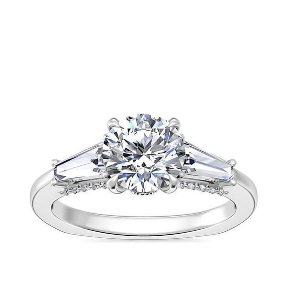 0.90 Carat Excellent Round Cut Natural Diamond Unique Three Stone Ring for Women Solid 18K White Gold Size 8.5