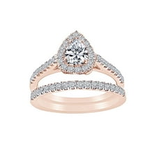 AFFY 0.90 Carat Pear & Round Shape White Natural Diamond Semi Mount Wedding Ring Set 18K Solid Rose Gold Ring Size-9